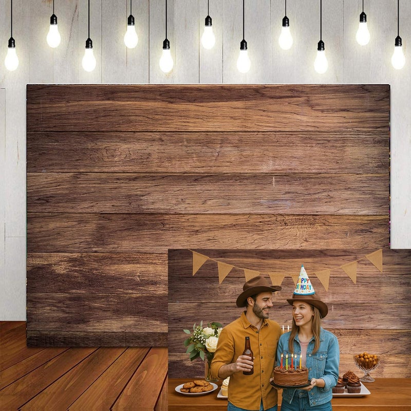 LTLYH Rustic Horizontal Wood Backdrop 7x5ft â€“ Vinyl Brown Plank Photography Background for Farm Birthday Party, Baby Shower, Barn Wedding, Food or Product Photography 082 - Image 1